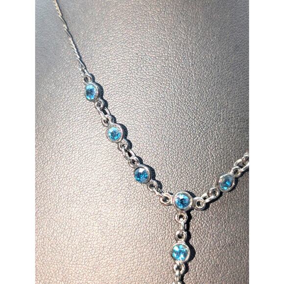 Gun Metal 'Y' Drop Blue Austrian Crystal U.S.A. Heart Chain 16" Necklace - Picture 3 of 7